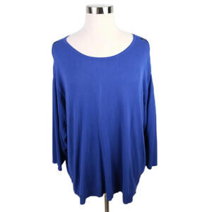 Catherines Womens Rayon Blend 3/4 Sleeve Boat Neck Solid Royal Blue Sweater 2X